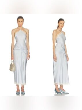 HELSA Viscose Satin Dress With Lace in Baby Blue